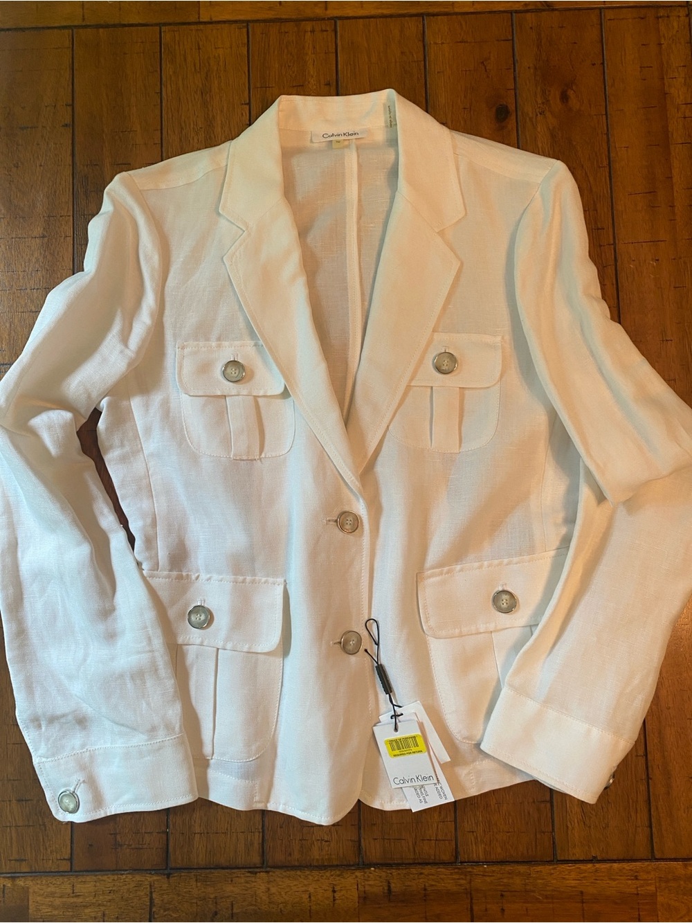 Calvin Klein White Four-Pocket Notch Lapel Blazer